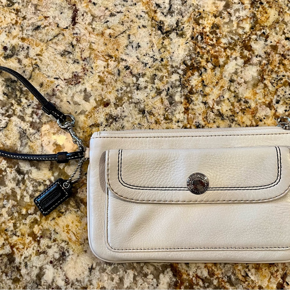 COACH White Leather Wristlet
